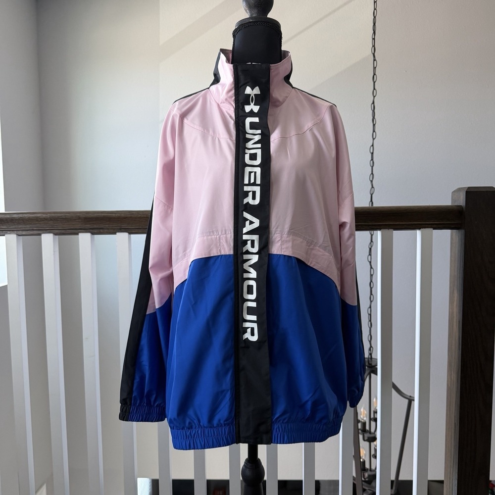 Under Armour Sz M Womens Rush Training Jacket Pink‎ Blue Black 90s Athleisure